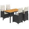 vidaXL 5-delige Bistroset met kussens poly rattan zwart