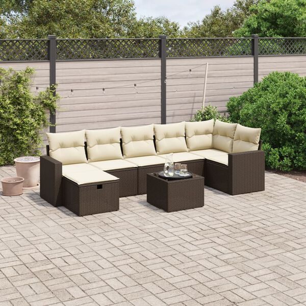 vidaXL 8-delige Loungeset met kussens poly rattan bruin