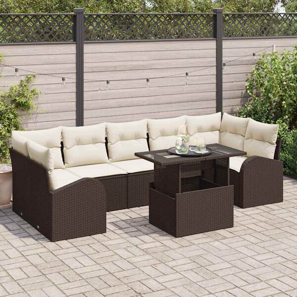 vidaXL Tuin Sofa Set met kussen 8 pcs Bruin Poly riet