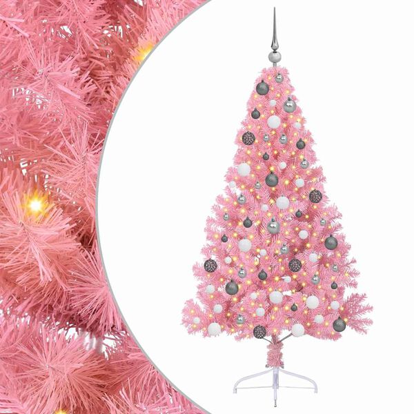vidaXL Kunstmatig Voorverlicht Kerstboom met 300 LED Roze 180 cm PVC