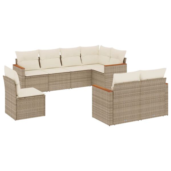 vidaXL 8-delige Loungeset met kussens poly rattan beige