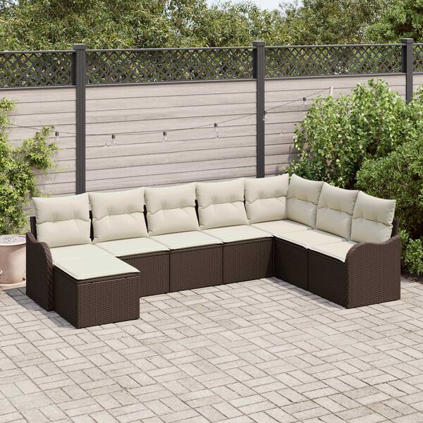 vidaXL Tuin Sofa Set met kussen 8 pcs Bruin en wit Poly riet