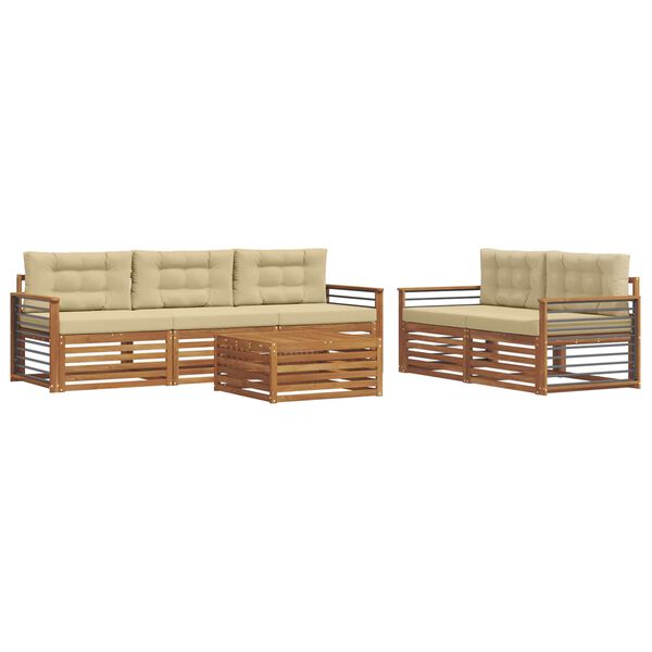 vidaXL Buiten bankenset met kussen 6 pcs Natuurlijk en Beige