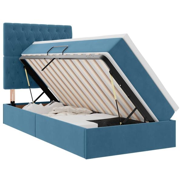 vidaXL Opbergbed met LED met matras Donkerblauw 90 x 190 cm Fluweel