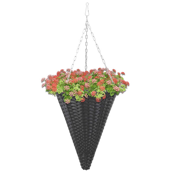 vidaXL Bloemenmanden hangend 2 st poly rattan zwart