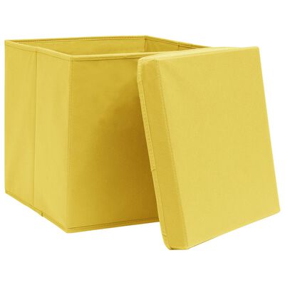 vidaXL Opbergboxen met deksel 4 st 32x32x32 cm stof geel