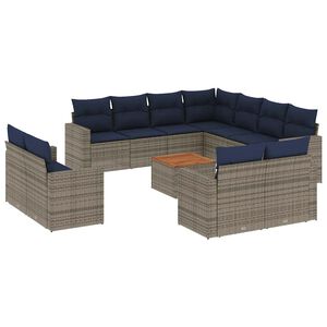 vidaXL 12-delige Loungeset met kussens poly rattan grijs