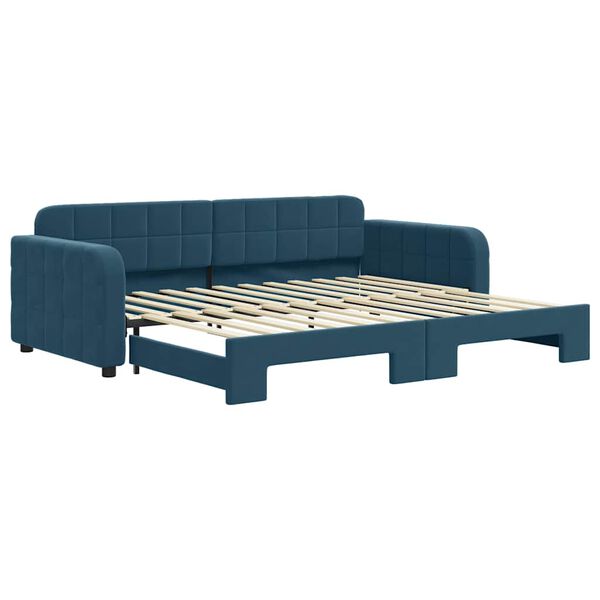 vidaXL Slaapbank met onderschuifbed 90x200 cm fluweel blauw