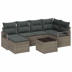 vidaXL Bankstel met kussen met opslag 7 pcs Lichtgrijs poly rattan