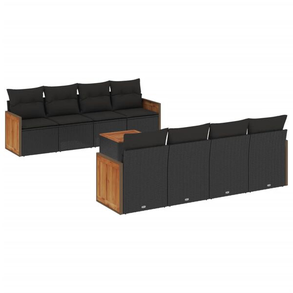 vidaXL 9-delige Loungeset met kussens poly rattan zwart