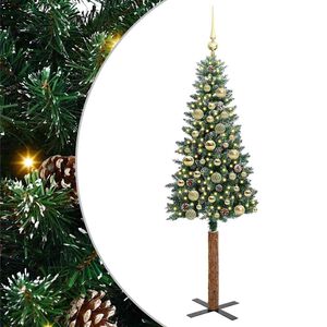 vidaXL Slanke Kerstboom Groen en Wit 150 cm PVC en massief dennenhout