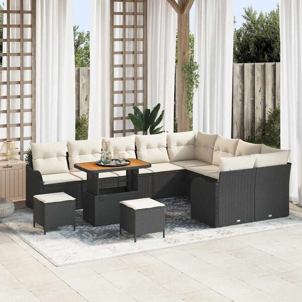 vidaXL Tuin Sofa Set met kussen met opslag 12 pcs Zwart en Cr&egrave;me