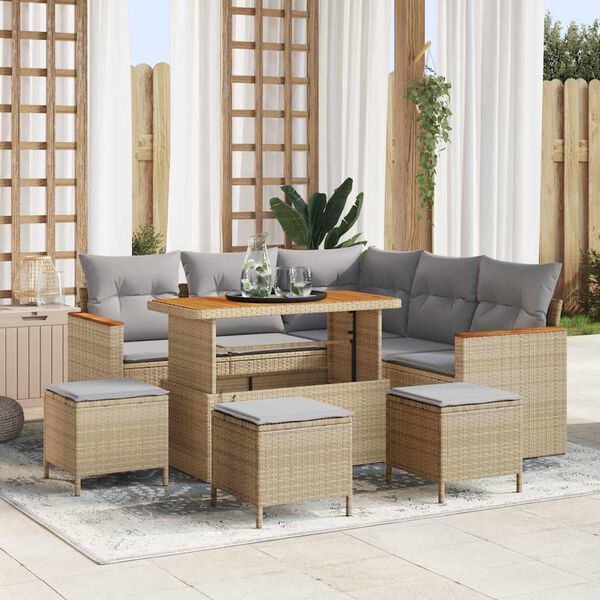 vidaXL Tuinbankenset 9 pcs Beige poly rattan
