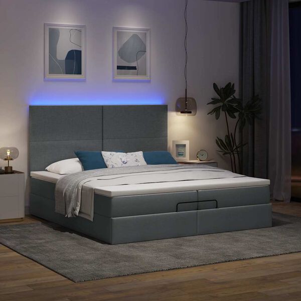 vidaXL Ottoman bed met matrassen en LED's 200x200cm stof donkergrijs