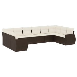 vidaXL 10-delige Loungeset met kussens poly rattan bruin