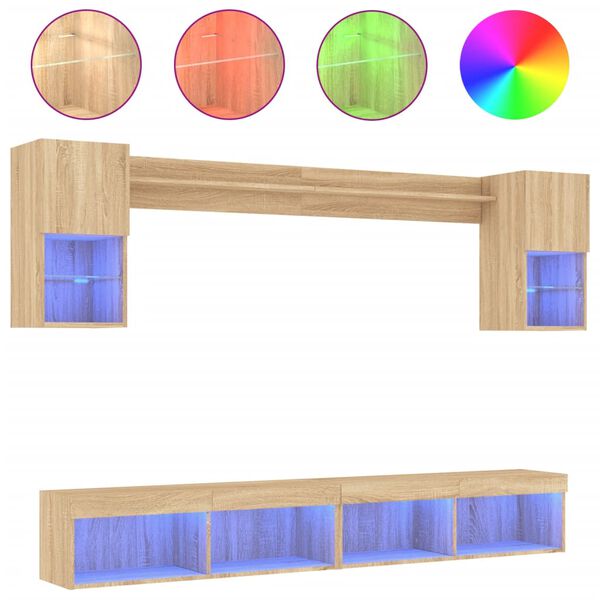 vidaXL 6-delige Tv-wandmeubelset met LED bewerkt hout sonoma eiken