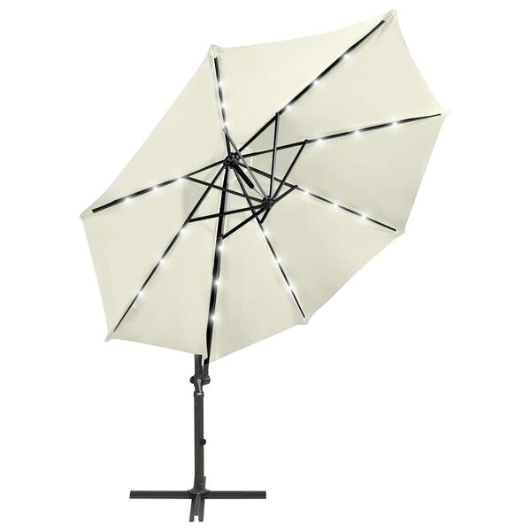 vidaXL Zweefparasol met paal en LED-verlichting 300 cm zandkleurig