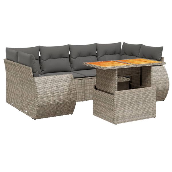 vidaXL 7-delige Loungeset met kussens poly rattan grijs