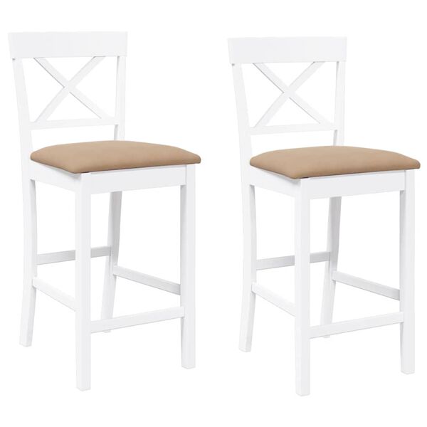 vidaXL Barkrukken met kussens 2 stuks wit massief hout rubber