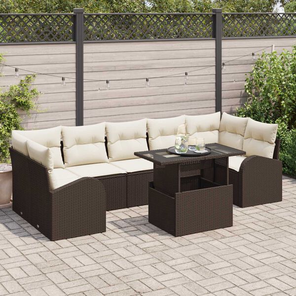 vidaXL Tuin Sofa Set met kussen met opslag 8 pcs Bruin Poly Rattan