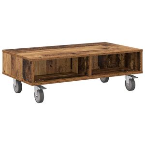 vidaXL Bijzettafel met wielen Oudhout 90 x 50 x 30 cm Bewerkt hout