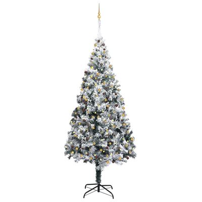vidaXL Kunstkerstboom met LED's, kerstballen en sneeuw 400 cm groen