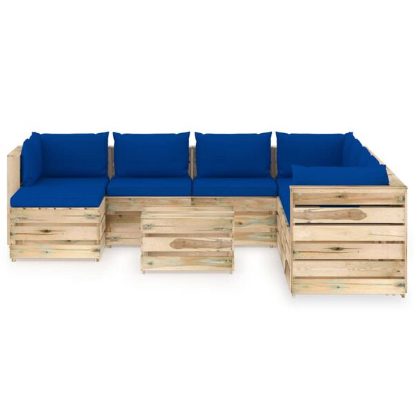 vidaXL 9-delige Loungeset met kussens groen ge&iuml;mpregneerd hout
