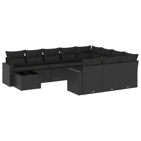vidaXL 11-delige Loungeset met kussens poly rattan zwart