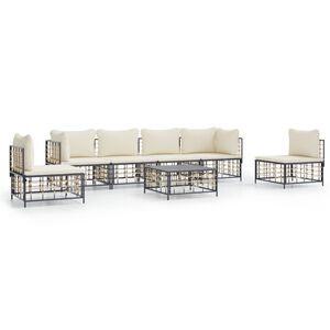 vidaXL 7-delige Loungeset met kussens poly rattan antracietkleurig