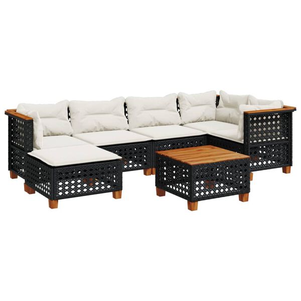 vidaXL 7-delige Loungeset met kussens poly rattan zwart