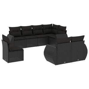 vidaXL 8-delige Loungeset met kussens poly rattan zwart