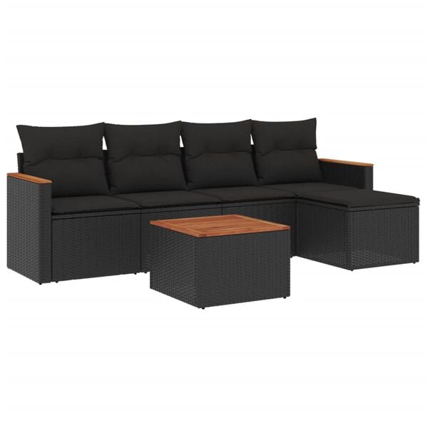 vidaXL 6-delige Loungeset met kussens poly rattan zwart