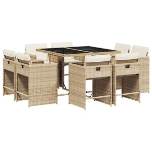 vidaXL 9-delige Tuinset met kussens poly rattan beige