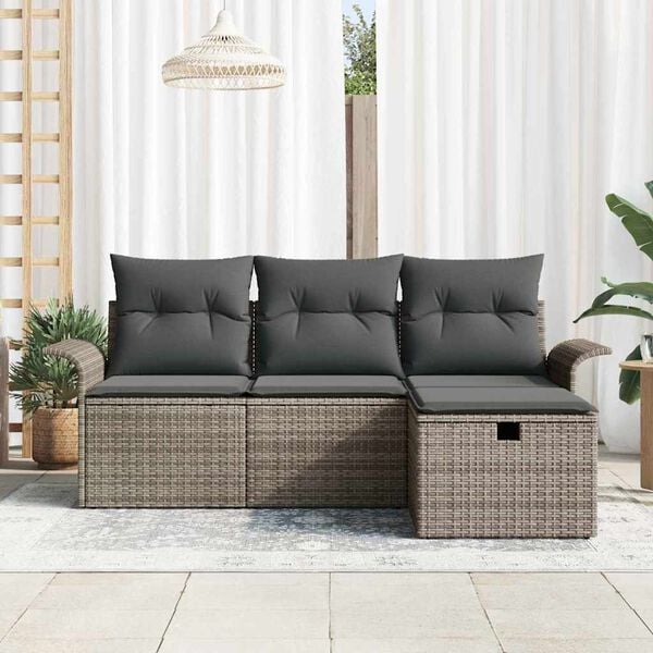 vidaXL Tuin Sofa Set met kussen met opslag 4 pcs Poly riet