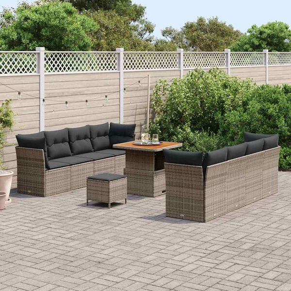 vidaXL Tuinbankenset 11 pcs Grijs poly rattan