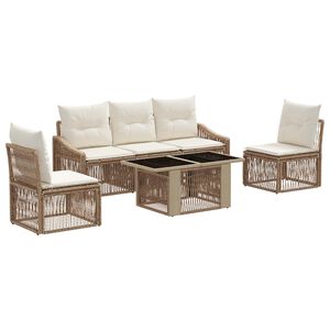 vidaXL Tuinbankenset 6 st Beige en Cr&egrave;me Wit poly rattan