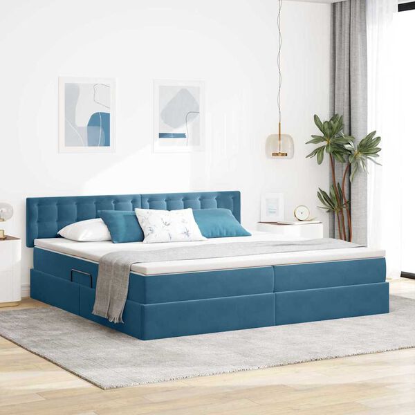 vidaXL Opbergbed met LED met matras Donkerblauw 200 x 200 cm Fluweel