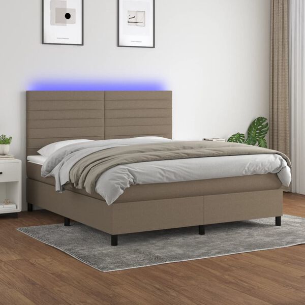 vidaXL Boxspring met matras en LED stof taupe 160x200 cm