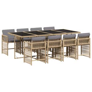 vidaXL 9-delige Tuinset met kussens poly rattan gemengd beige