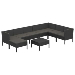 vidaXL 9-delige Loungeset met kussens poly rattan zwart