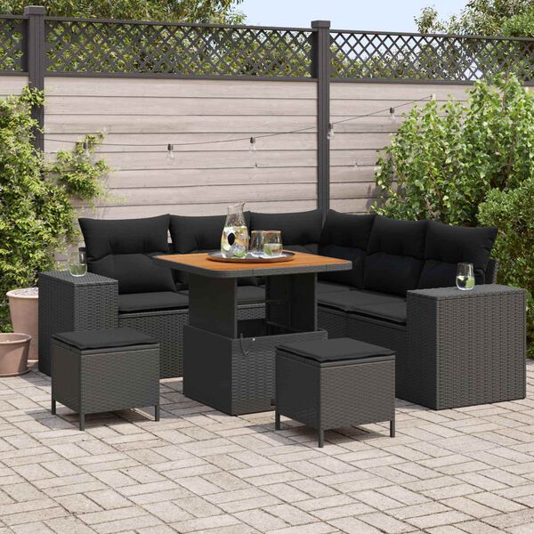 vidaXL Tuin Sofa Set met kussen 8 pcs Zwart poly rattan