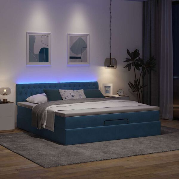 vidaXL Ottoman bed met matras en LED's 160x200cm fluweel donkerblauw