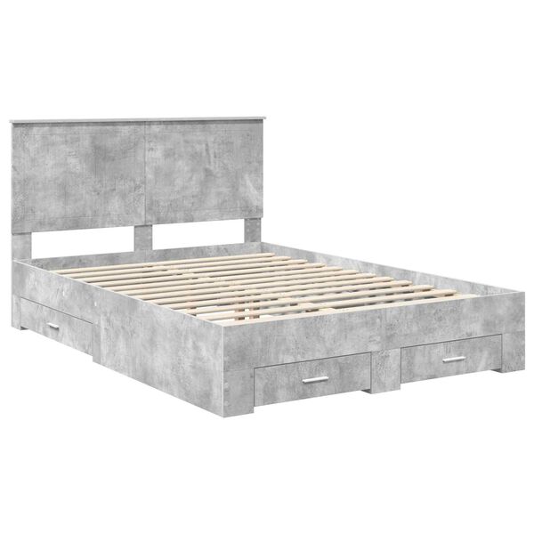 vidaXL Bedframe met hoofdeinde Beton Grijs 140 x 190 cm Bewerkt hout