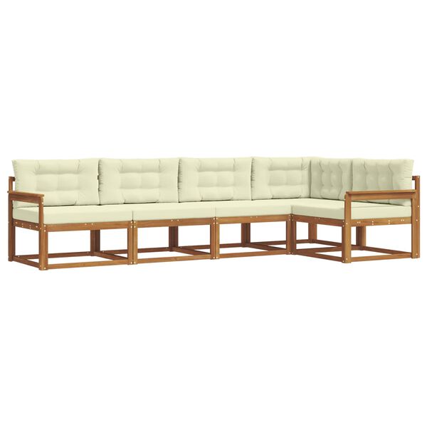 vidaXL Buiten bankenset met kussen 5 pcs Natuurlijk en Cr&egrave;me