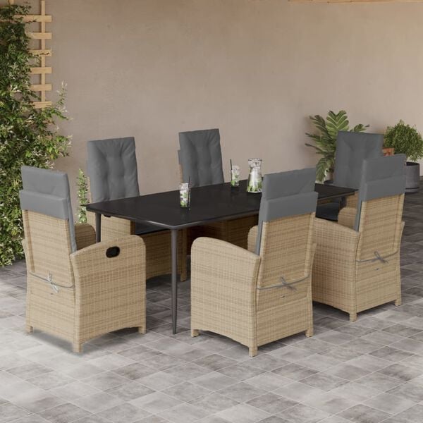 vidaXL 7-delige Tuinset met kussens poly rattan gemengd beige
