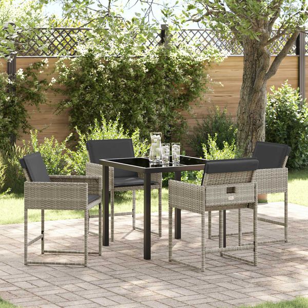 vidaXL Tuin eettafelset met kussen 5 pcs Lichtgrijs poly rattan