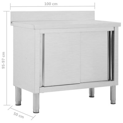 vidaXL Werktafel met schuifdeuren 100x50x(95-97) cm roestvrij staal