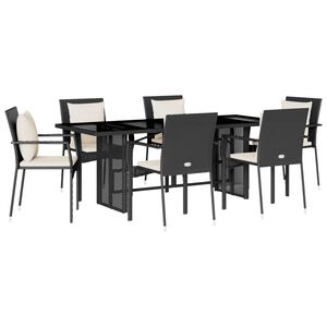 vidaXL 7-delige Tuinset met kussens poly rattan zwart