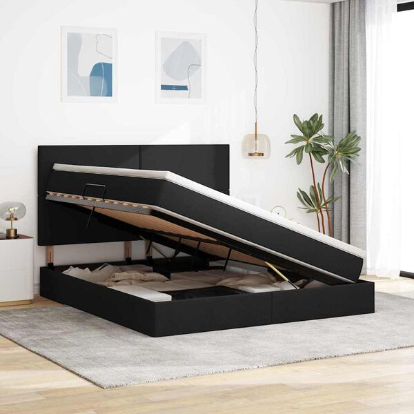 vidaXL Opbergbed met LED met matras Zwart 160 x 200 cm Polyester