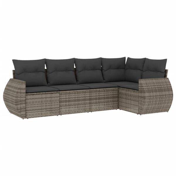 vidaXL 5-delige Loungeset met kussens poly rattan grijs